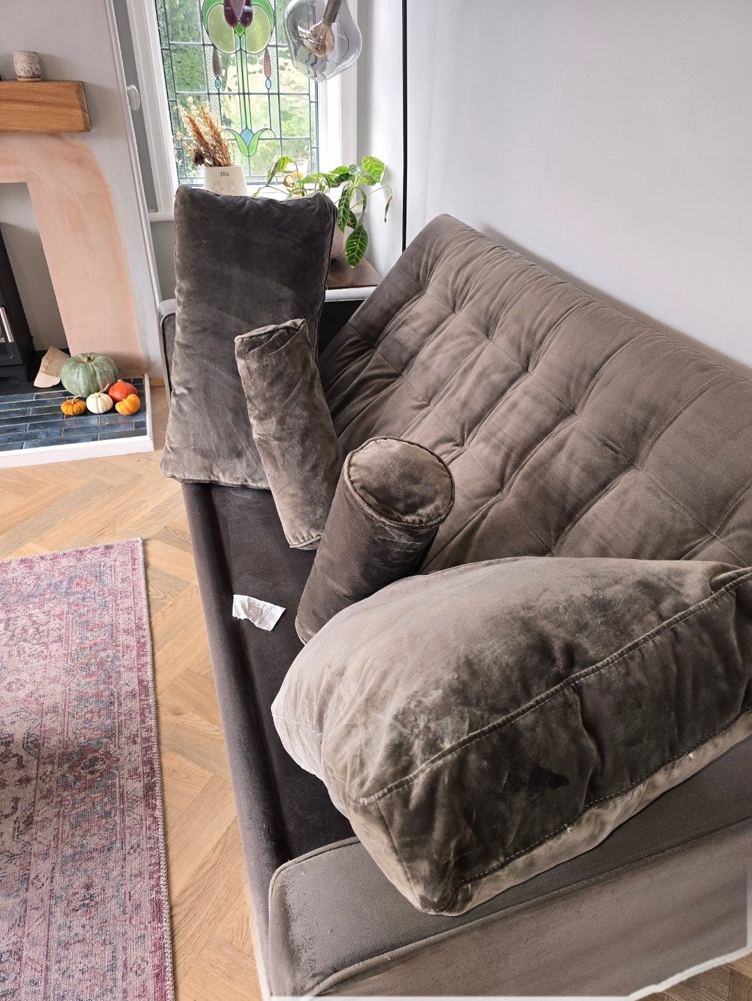 Velvet sofa upholstery cleaning detail in Guiseley, Leeds