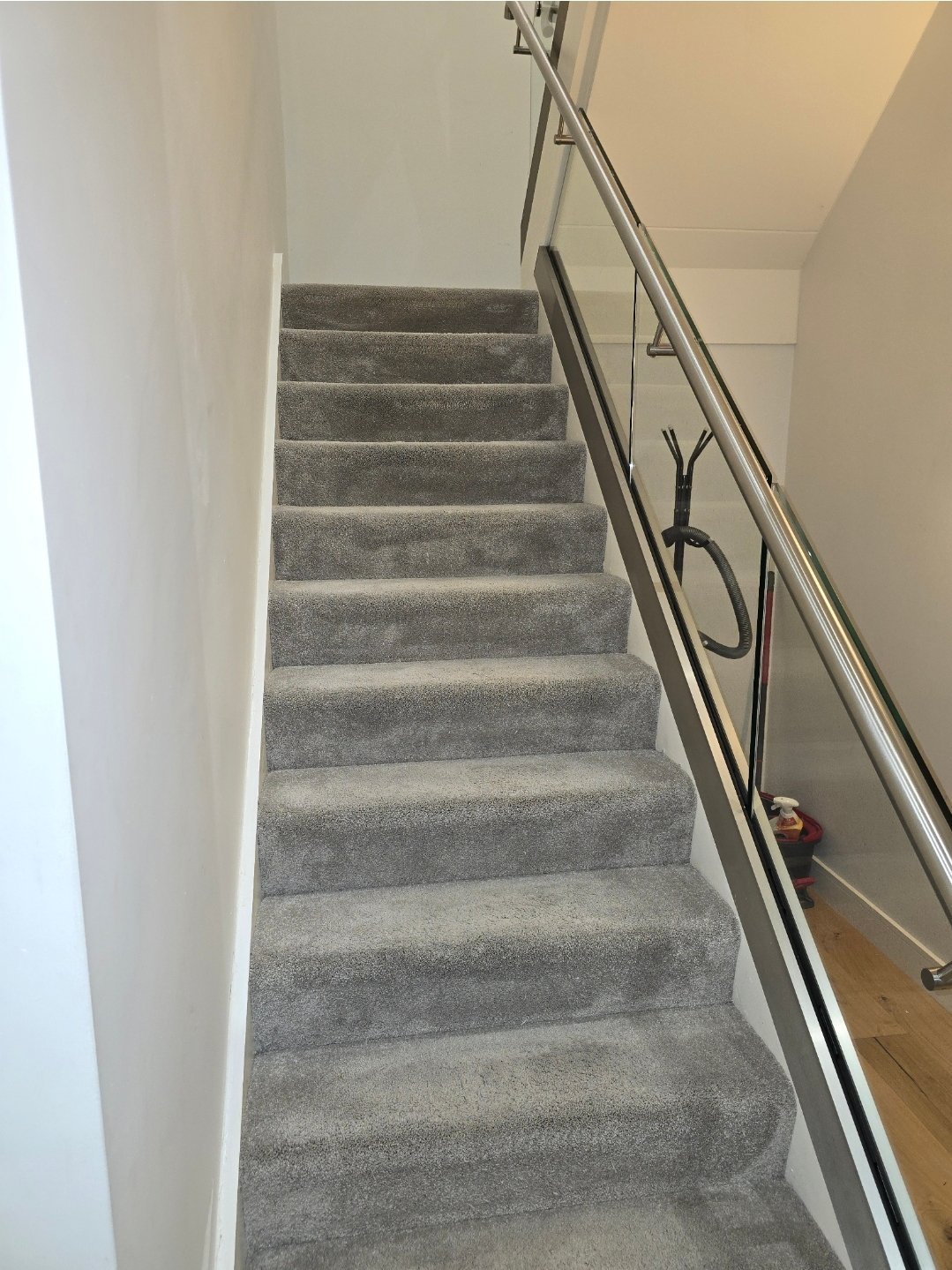 Freshly cleaned striped staircase carpet in Horsforth, Leeds